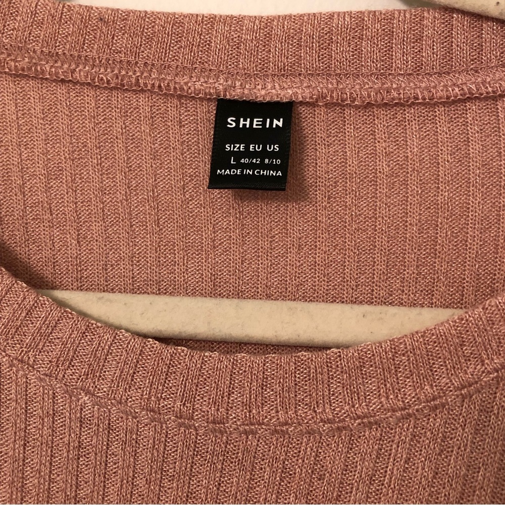 Tie Front Ribbed Light Pink Long Sleeve - Picture 3 of 5